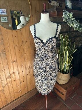 Lulu's Navy and Cream Lace Midi Dress